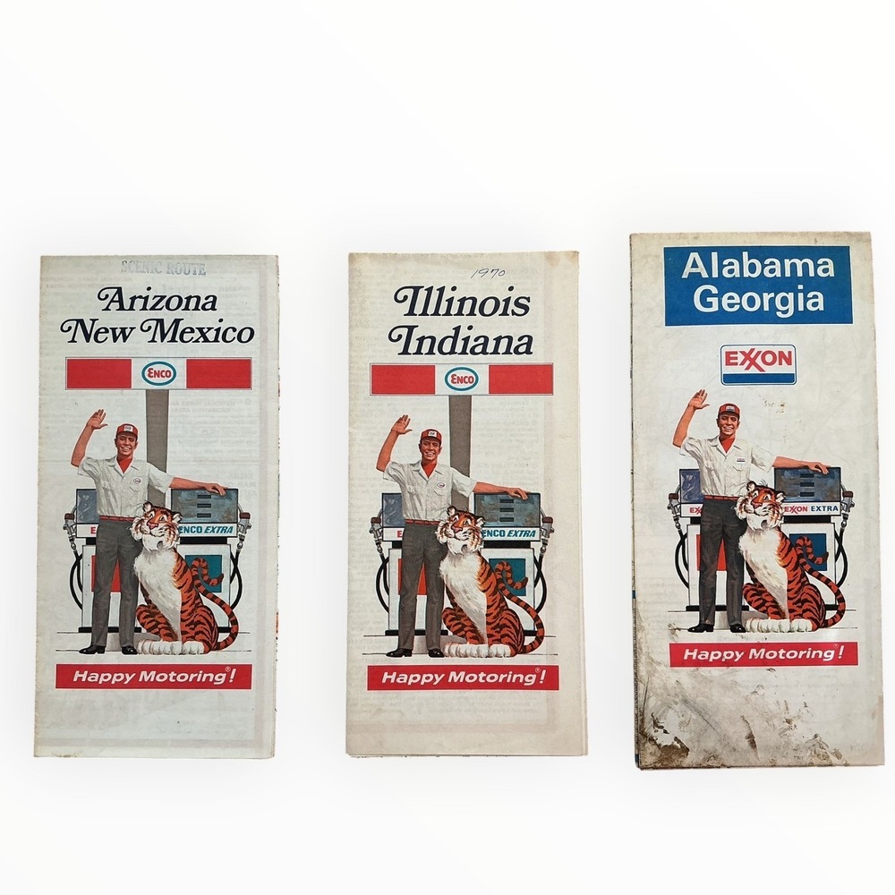 Lot 3 Vintage Exxon Enco Road Maps 1970s Alabama Georgia Indiana Illinois